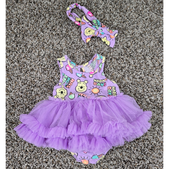 Disney Baby Other - Winnie the Pooh purple tutu bodysuit with a matching headband Baby Sz 0-3M